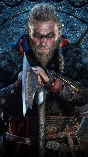 Eivor from Assassins Creed Valhalla holding an axe