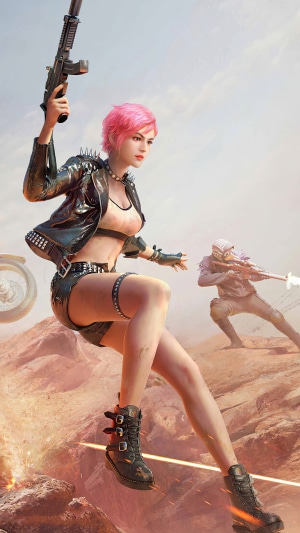PUBG Mobile character with assault rifle in desert