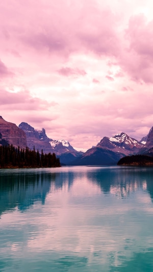 Lake and Mountains with Pink Clouds