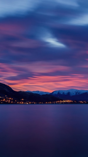 Lake and Mountains at Dusk