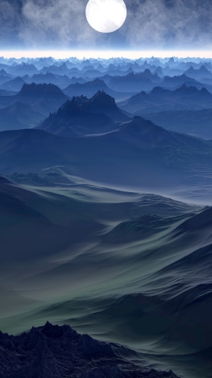 Fantasy landscape with mountains and moon