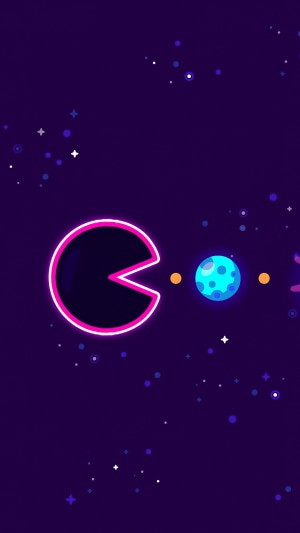 Pac-Man eating a planet in space