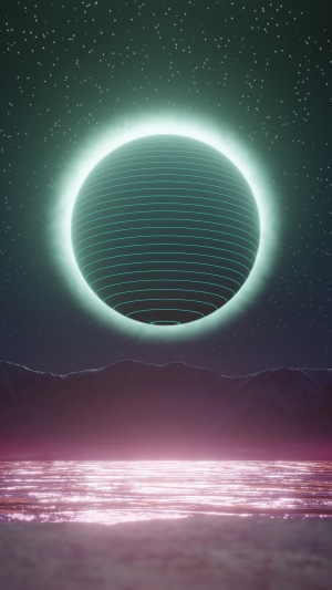 Digital art of a lunar eclipse over water