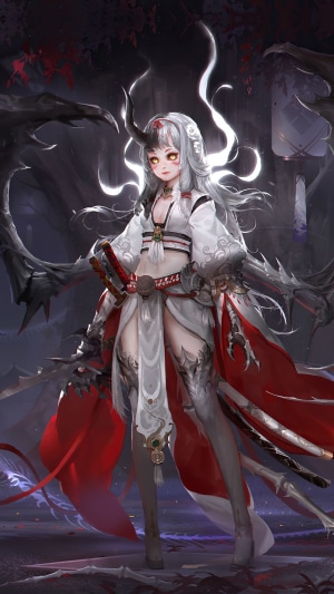 Anime girl with demon horns and swords