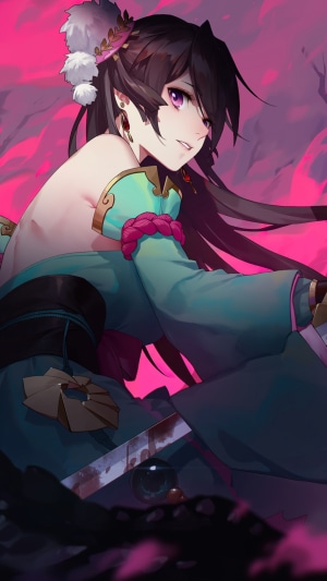Anime fantasy warrior girl with katana