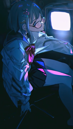 Anime girl with glasses and school uniform