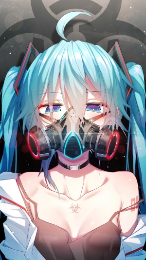 Hatsune Miku with Gas Mask and Hazard Symbol