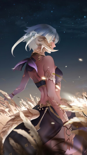 Final Fantasy XIV character with horns and white hair