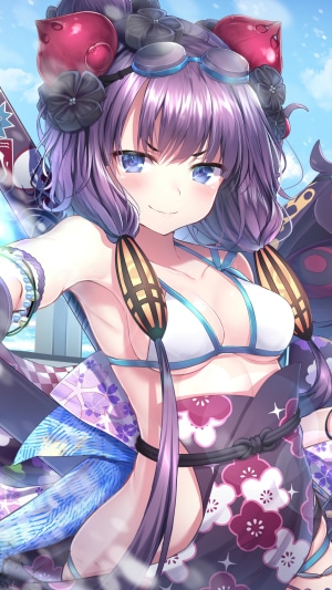 Anime girl in a bikini and kimono