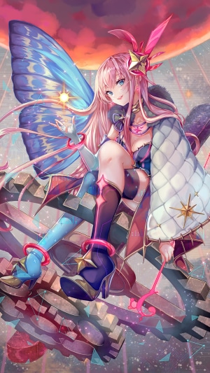 Anime girl with pink hair and butterfly wings