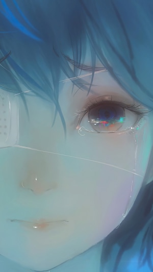 Anime girl with eyepatch crying