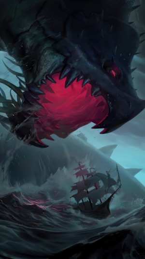 Sea Serpent attacking a ship in Legends of Runeterra