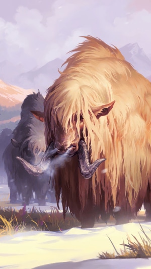 Woolly Mammoths in a Snowy Landscape