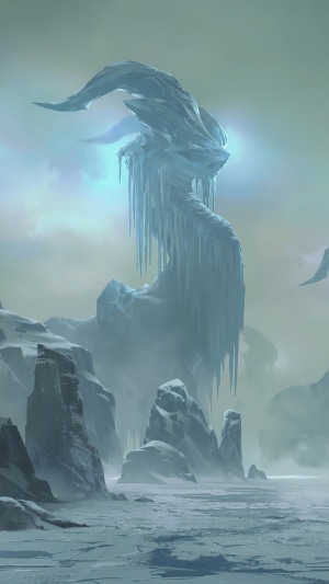 Frozen creature in a snowy landscape from Legends of Runeterra