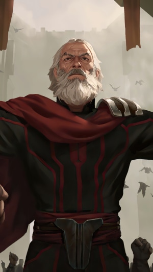 Elderly Man in Red and Black Robes from Legends of Runeterra