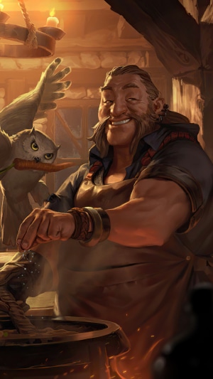Dwarf chef with owl from Legends of Runeterra