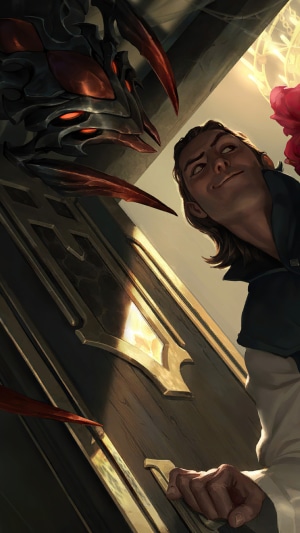 A creature and a man by a door in Legends of Runeterra