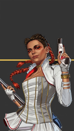 Loba from Apex Legends holding a gun