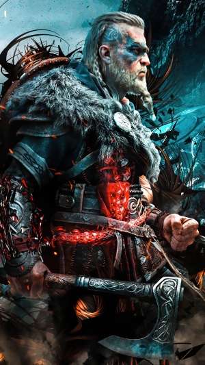 Eivor from Assassins Creed Valhalla holding an axe