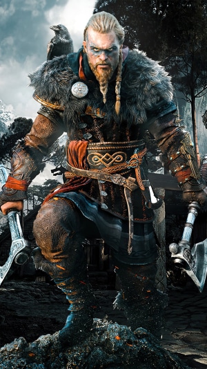 Eivor from Assassins Creed Valhalla with axes