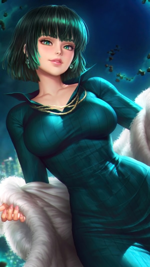 Fubuki from One Punch Man in a Teal Dress