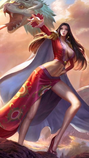 Boa Hancock from One Piece with a dragon