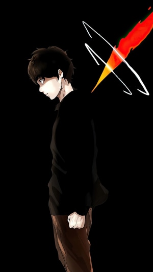 Bam from Tower of God with a red X symbol