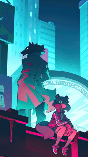 Shirou Ogami and Michiru Kagemori from BNA Brand New Animal in a city