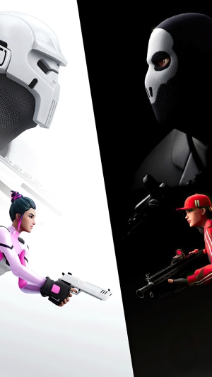 Fortnite characters in white and black contrast