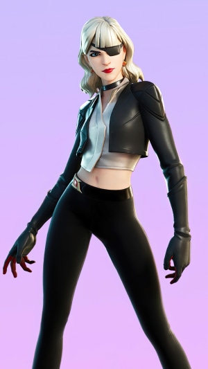 Fortnite character with black jacket and eyepatch