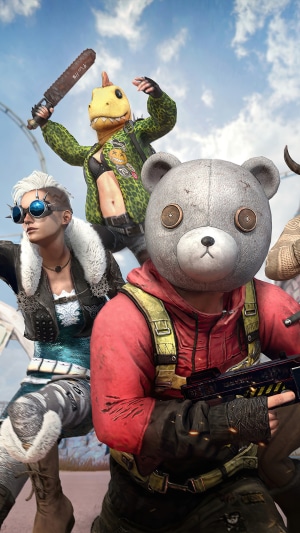 Players from PUBG with animal masks and weapons