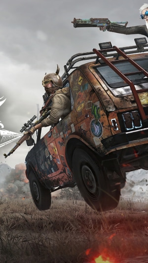 PlayerUnknown's Battlegrounds characters in a rusty vehicle