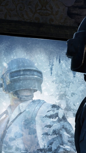 PlayerUnknown's Battlegrounds character in winter reflection