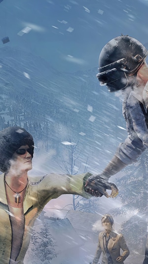 PUBG Mobile characters in a snowy landscape