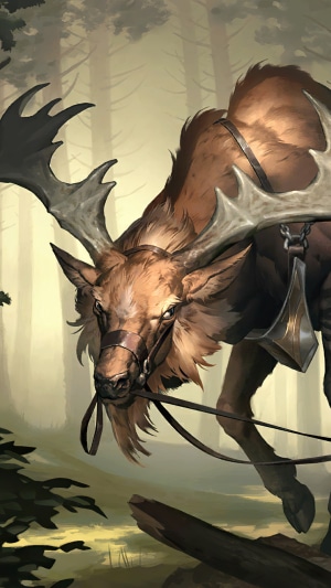 Moose creature with antlers in a forest
