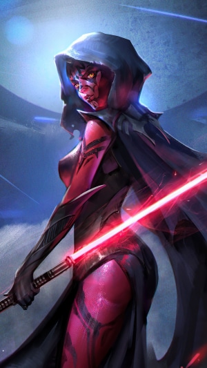Darth Maul from Star Wars holding a red lightsaber