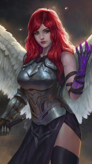 Angel warrior with red hair and armor