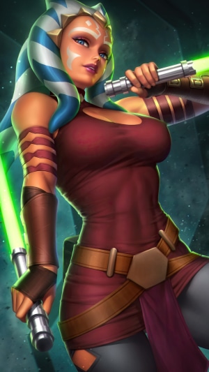 Ahsoka Tano from Star Wars with Dual Green Lightsabers
