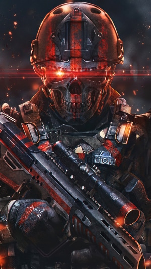 Sci-Fi Soldier with Skull Helmet and Advanced Rifle