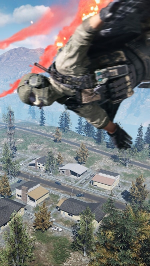 Soldier skydiving with red smoke in Call of Duty Mobile