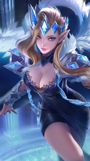 Fantasy ice queen with blonde hair and crown