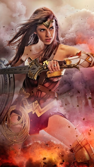 Wonder Woman cosplay with sword and shield