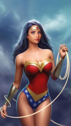 Wonder Woman holding the Lasso of Truth