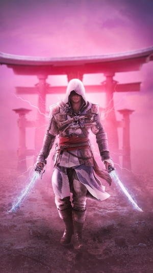 Assassin from Assassin's Creed with glowing swords