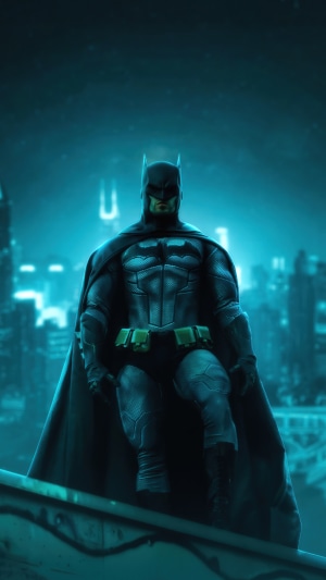 Batman standing on a rooftop in a city