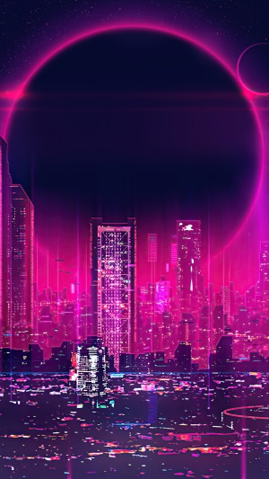 Cyberpunk Cityscape with Neon Ring