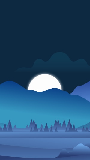 Minimalist landscape with mountains and moon