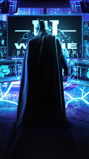 Batman in Wayne Enterprises control room