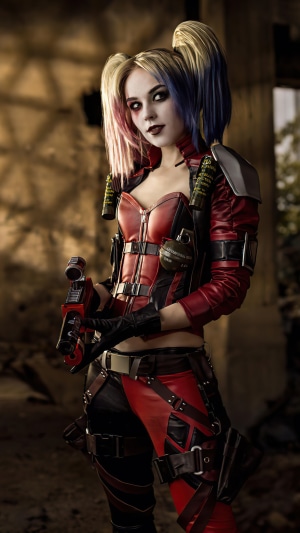 Harley Quinn Cosplay with Gun and Grenades