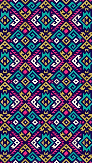 Abstract geometric pattern with colorful tribal motifs